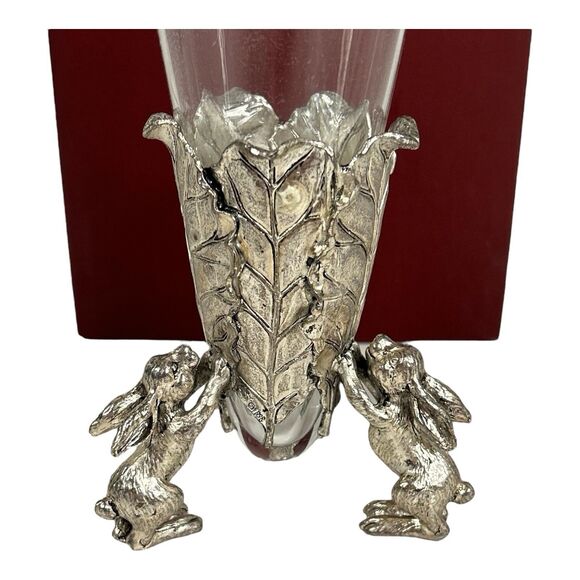 Vtg ARTHUR COURT Cone Glass Vase Aluminum Metal Bunny Rabbit Base Easter 12-232 - Picture 3 of 13